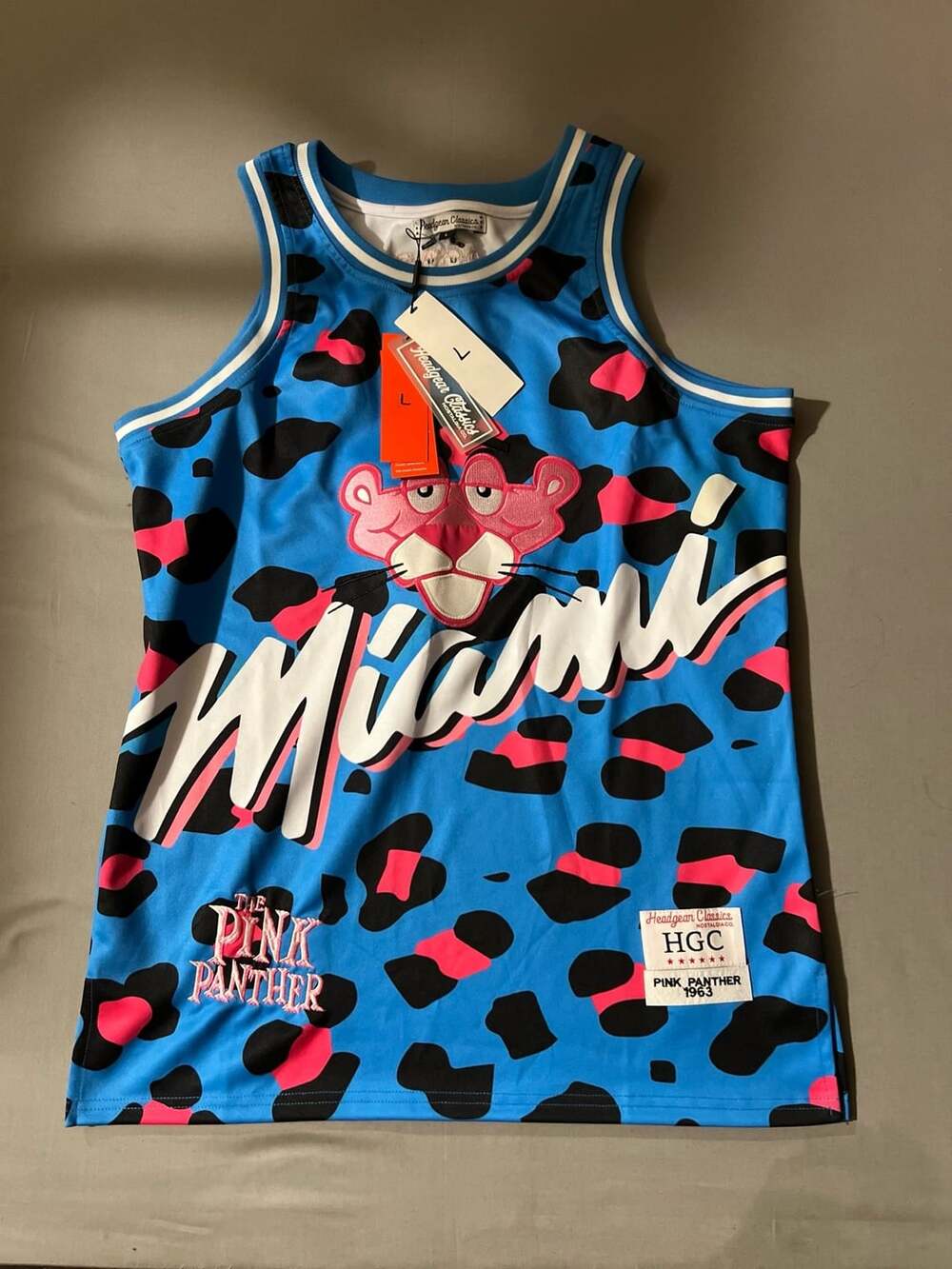 Headgear Classics Pink Panther Miami Basketball Jersey Size L Blue NWT